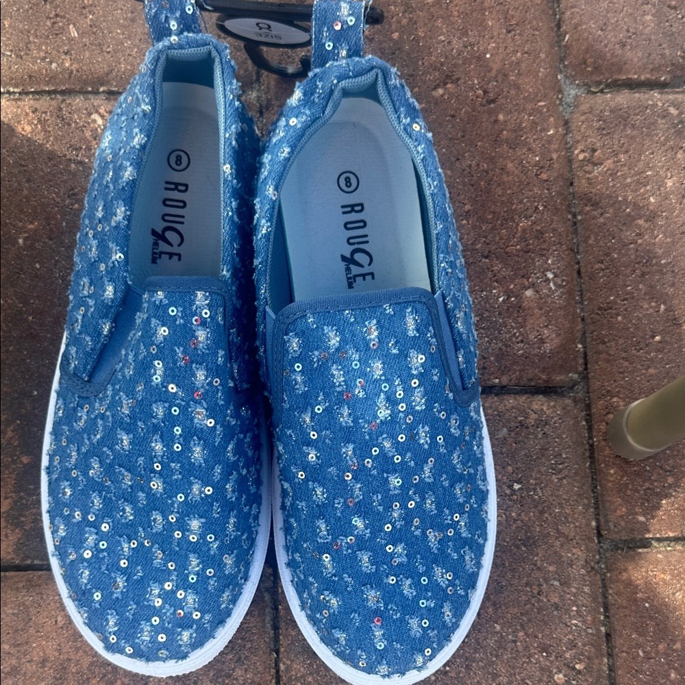 NEW Rouge Helium ladies Sparkly Blue Slip-On Sneakers